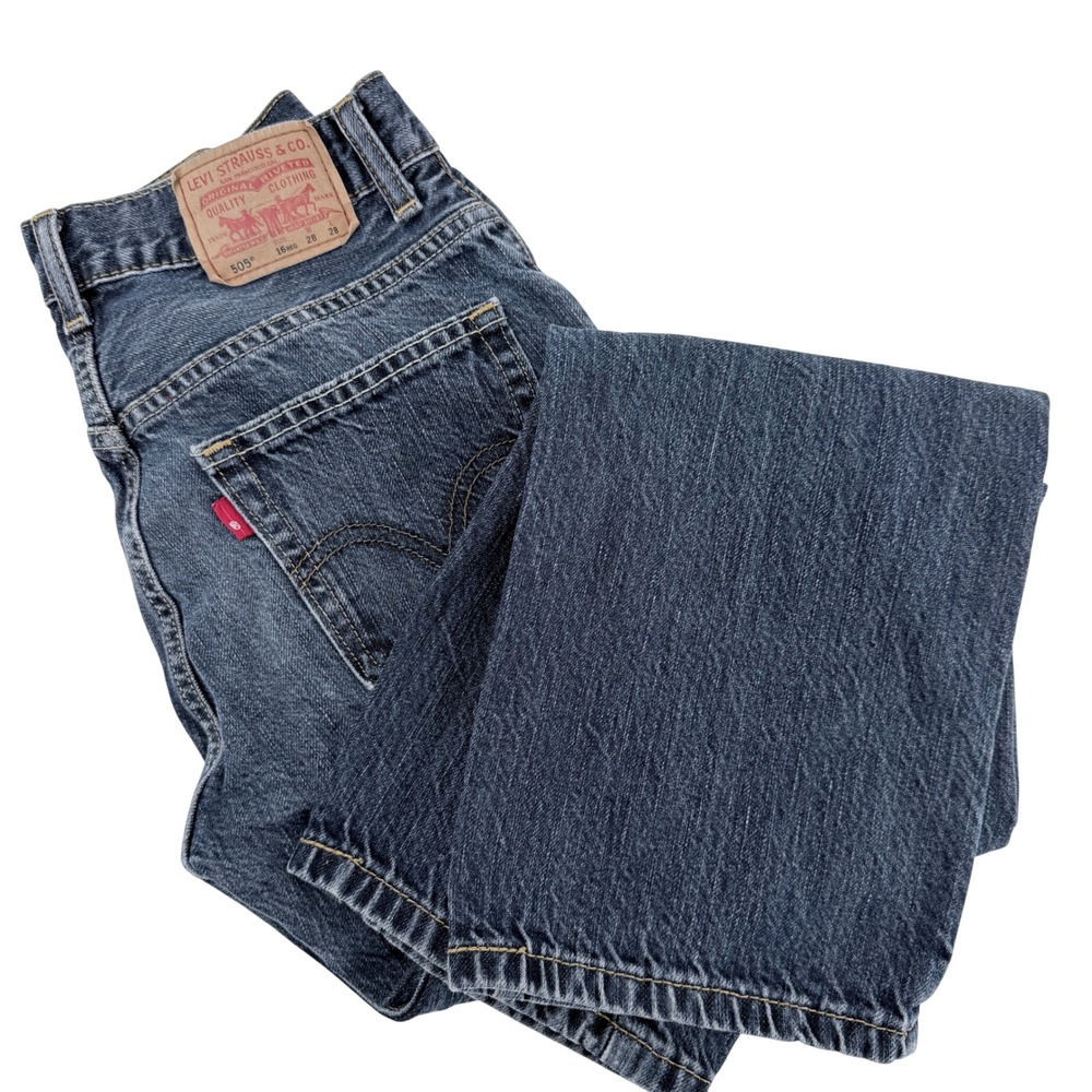 Levi's 505 Straight Jeans Kids Size 16 Regular 28x28 Dark Wash Blue Excellent